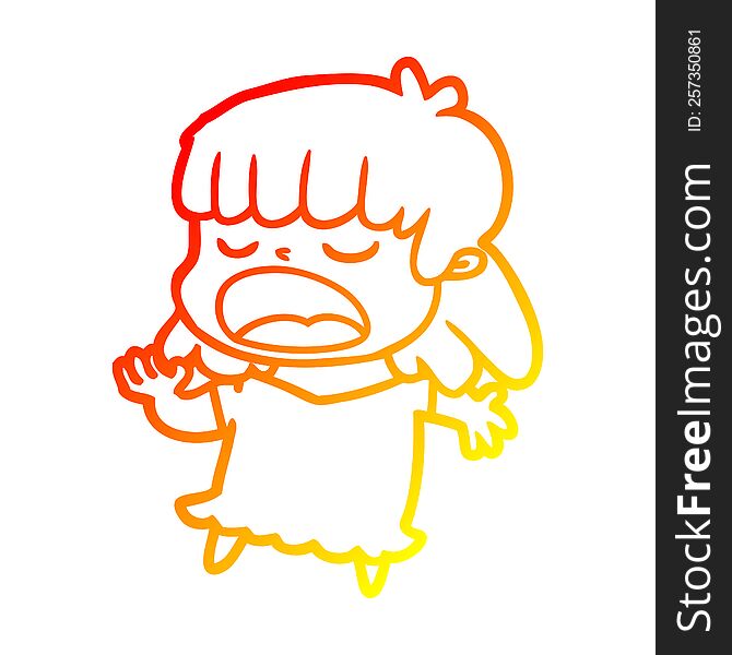 warm gradient line drawing of a cartoon woman talking loudly