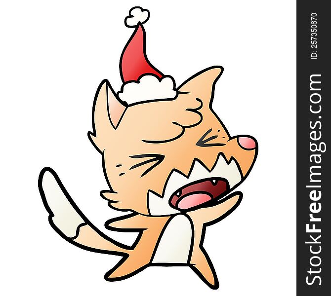 Angry Gradient Cartoon Of A Fox Wearing Santa Hat