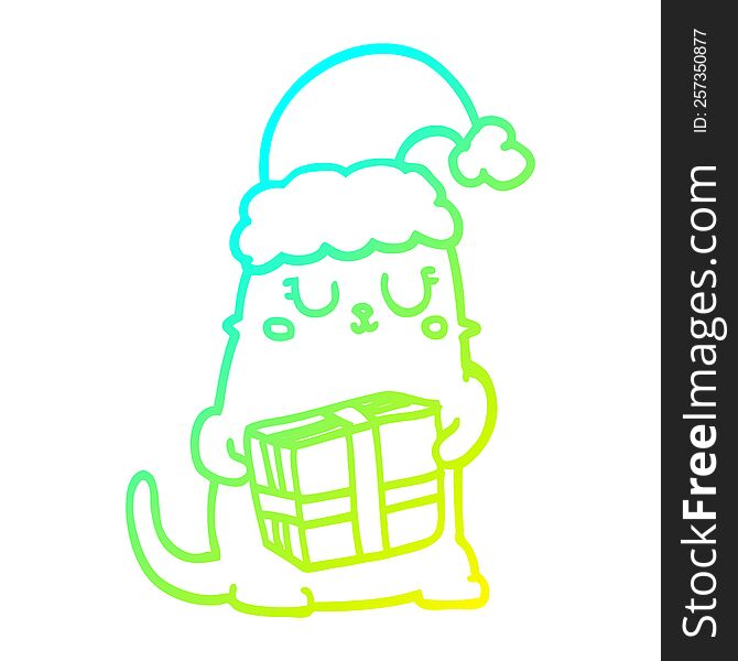 Cold Gradient Line Drawing Cute Cartoon Christmas Cat