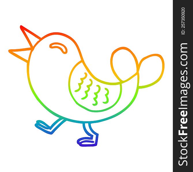 Rainbow Gradient Line Drawing Cartoon Red Bird