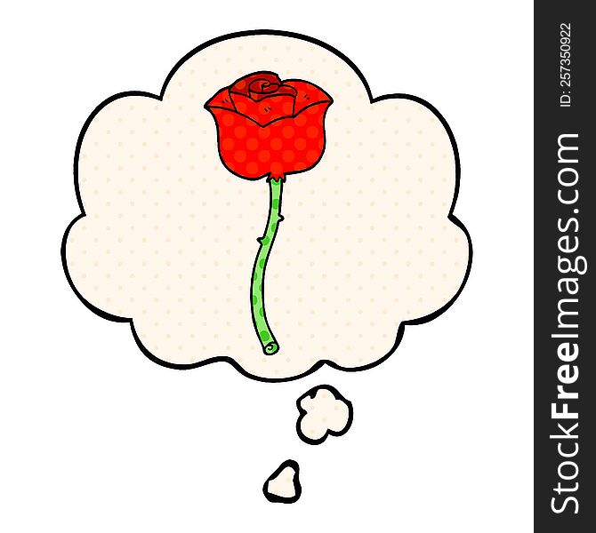 cartoon rose with thought bubble in comic book style