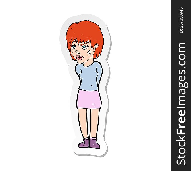 sticker of a cartoon woman with plaster on face