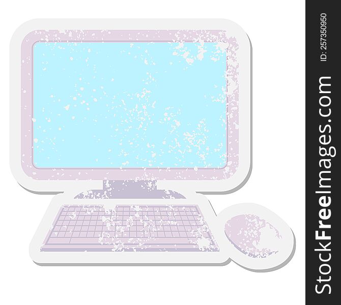computer with wireless mouse and keyboard grunge sticker