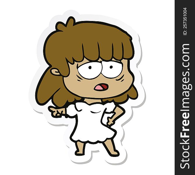 sticker of a cartoon tired woman