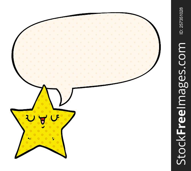 cartoon star with speech bubble in comic book style