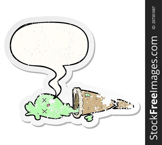 Dropped Cartoon Ice Cream And Speech Bubble Distressed Sticker