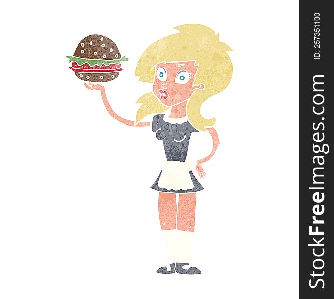 cartoon waitress with burger