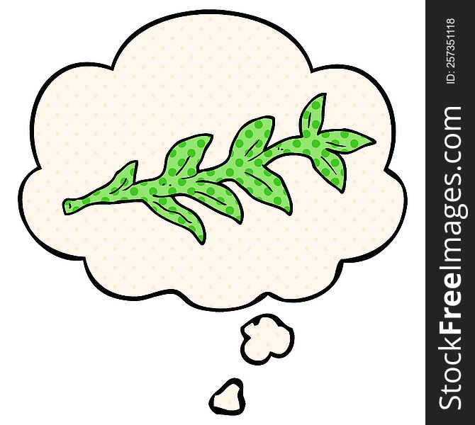 cartoon plant with thought bubble in comic book style