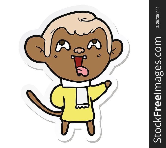 Sticker Of A Crazy Cartoon Monkey Wearing Scarf