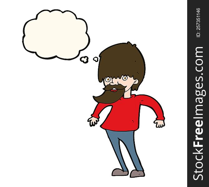 Cartoon Bearded Man Shrugging Shoulders With Thought Bubble