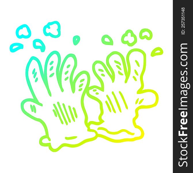 cold gradient line drawing of a cartoon sterile gloves