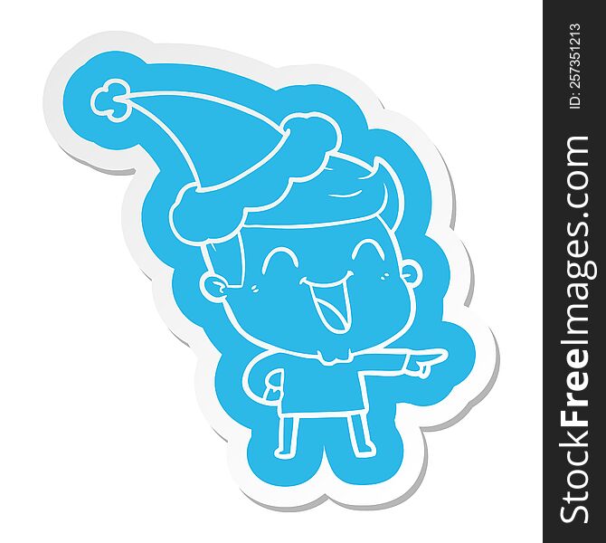 Cartoon  Sticker Of A Man Laughing Wearing Santa Hat