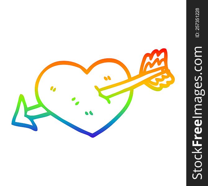 Rainbow Gradient Line Drawing Cartoon Heart Shot Through With Arrow