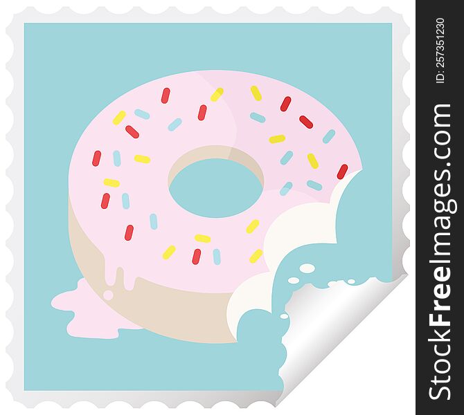 bitten frosted donut graphic square sticker stamp. bitten frosted donut graphic square sticker stamp