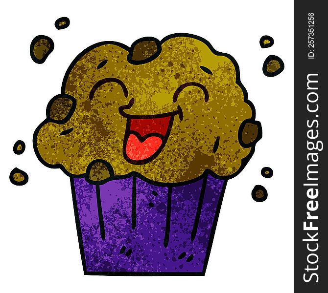 Quirky Hand Drawn Cartoon Happy Muffin