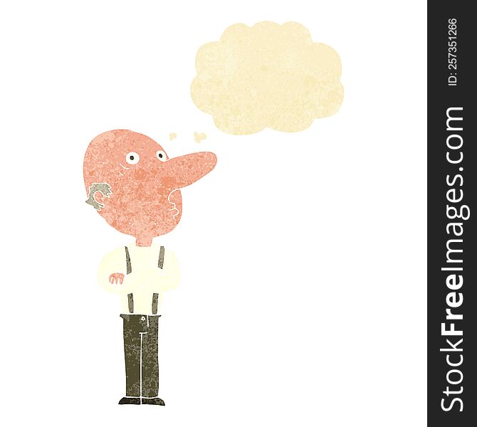 Cartoon Old Man With Folded Arms With Thought Bubble