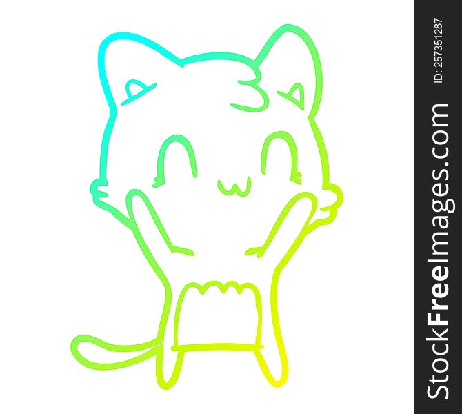 Cold Gradient Line Drawing Cartoon Happy Cat
