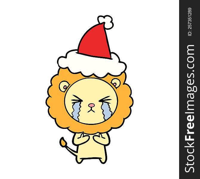 Line Drawing Of A Crying Lion Wearing Santa Hat