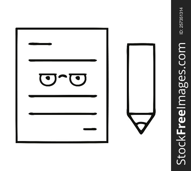 line drawing cartoon of a test paper