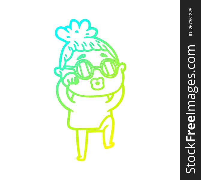 Cold Gradient Line Drawing Cartoon Tired Woman Wearing Spectacles