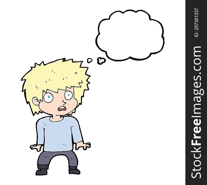 Cartoon Frightened Boy With Thought Bubble