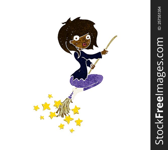 Cartoon Witch Riding Broomstick