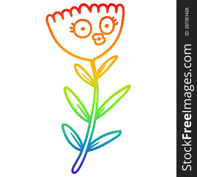 Rainbow Gradient Line Drawing Cartoon Flower Dancing