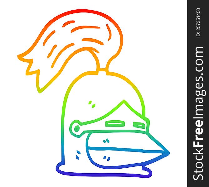 rainbow gradient line drawing of a cartoon golden helmet