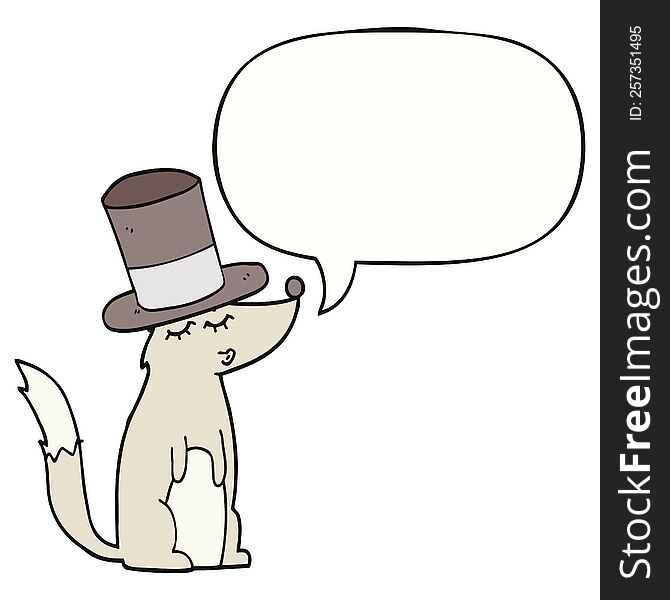 Cartoon Wolf Whistling Wearing Top Hat And Speech Bubble