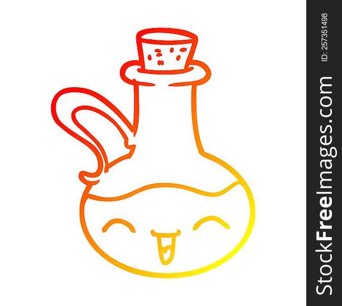 Warm Gradient Line Drawing Cartoon Happy Bottle Of Olive Oil