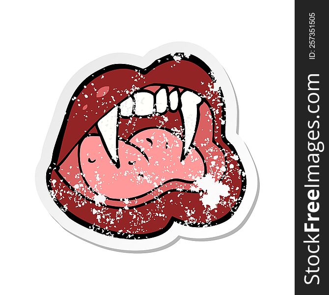 retro distressed sticker of a cartoon vampire lips