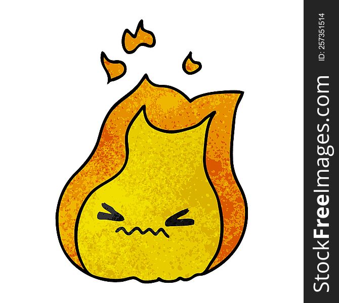 freehand drawn textured cartoon of cute kawaii fire flame