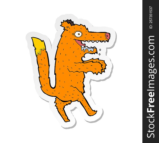 sticker of a cartoon hungry fox