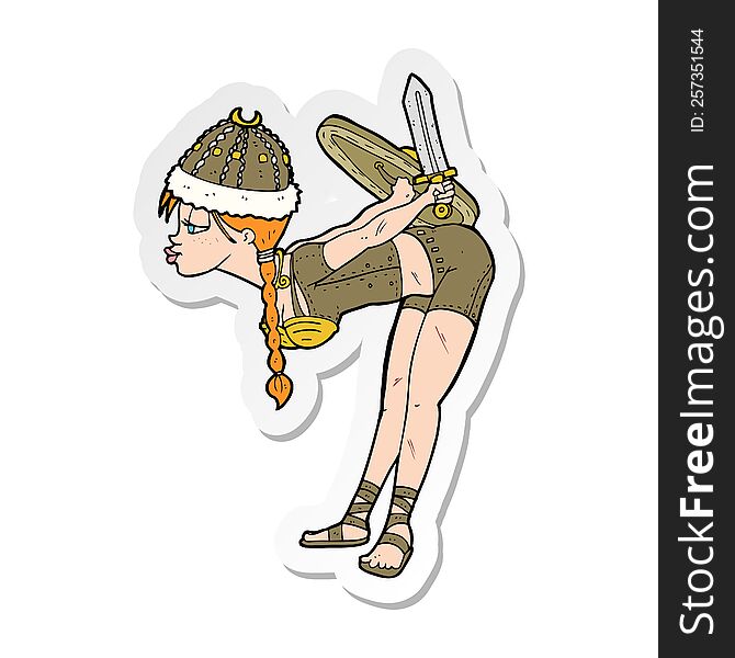 sticker of a cartoon viking girl