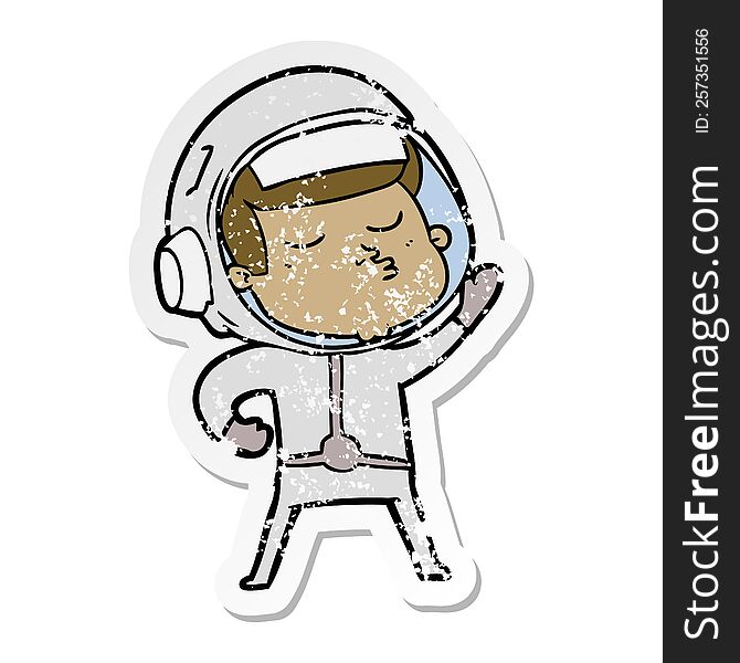Distressed Sticker Of A Cartoon Confident Astronaut