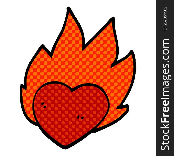 Cartoon Doodle Flaming Heart