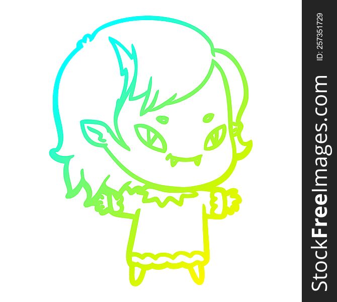 Cold Gradient Line Drawing Cartoon Friendly Vampire Girl