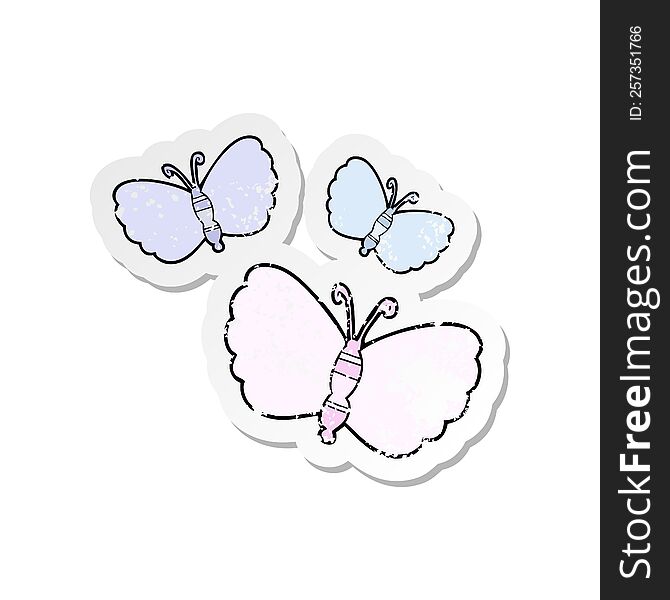 distressed sticker of a cartoon butterflies