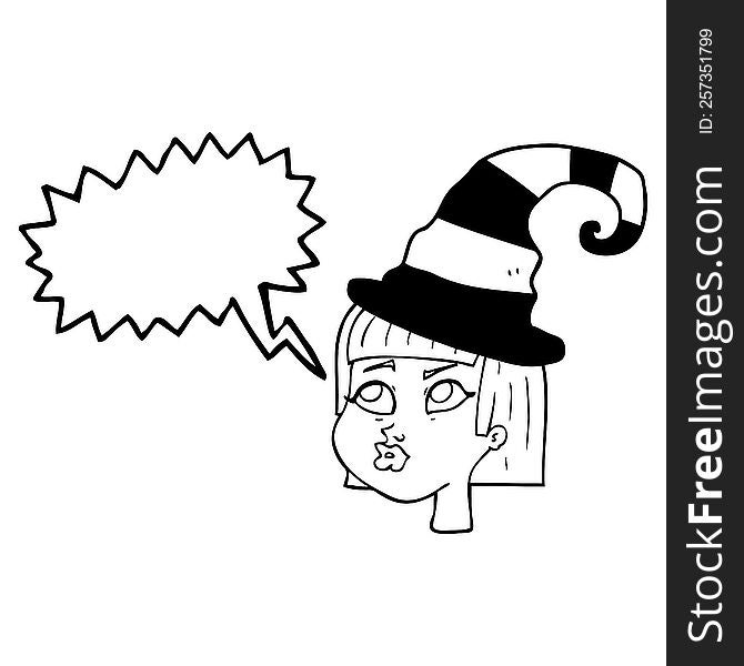 freehand drawn speech bubble cartoon witch
