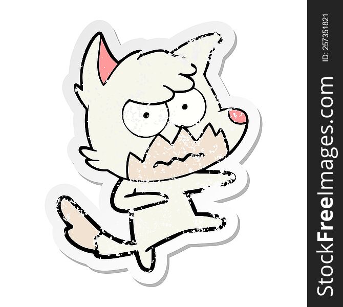 Distressed Sticker Of A Cartoon Annoyed Fox