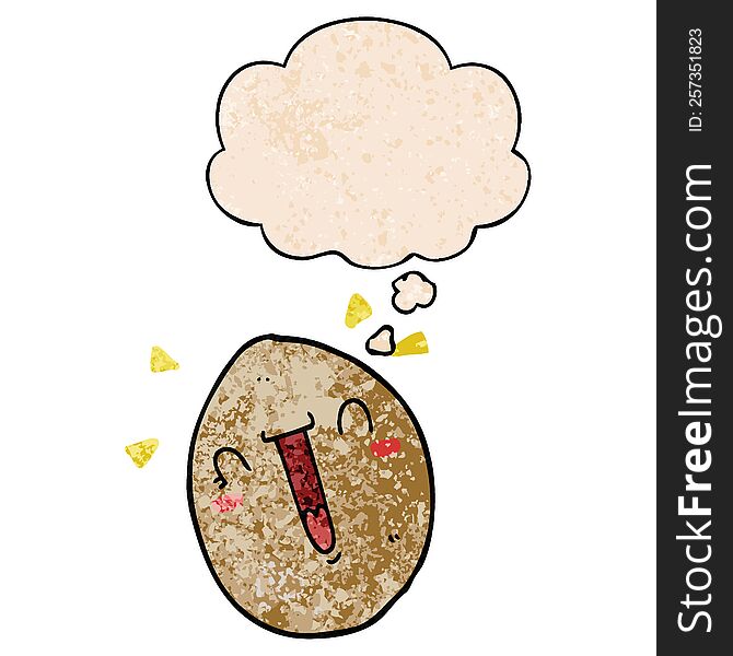 Cartoon Happy Egg And Thought Bubble In Grunge Texture Pattern Style