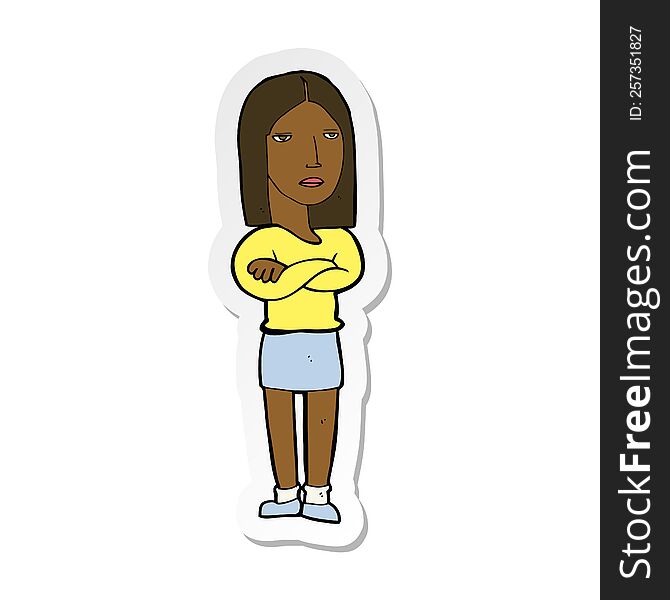 Sticker Of A Cartoon Woman With Folded Arms