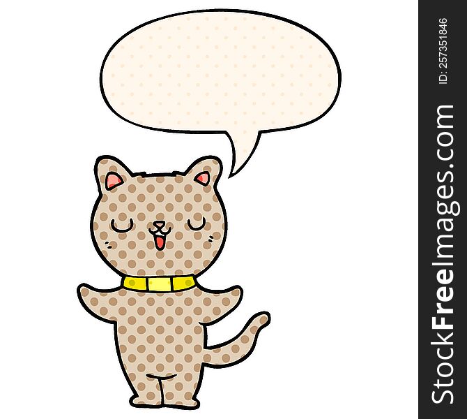 cartoon cat with speech bubble in comic book style