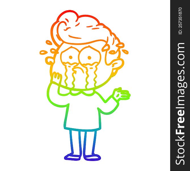 Rainbow Gradient Line Drawing Cartoon Worried Crying Man