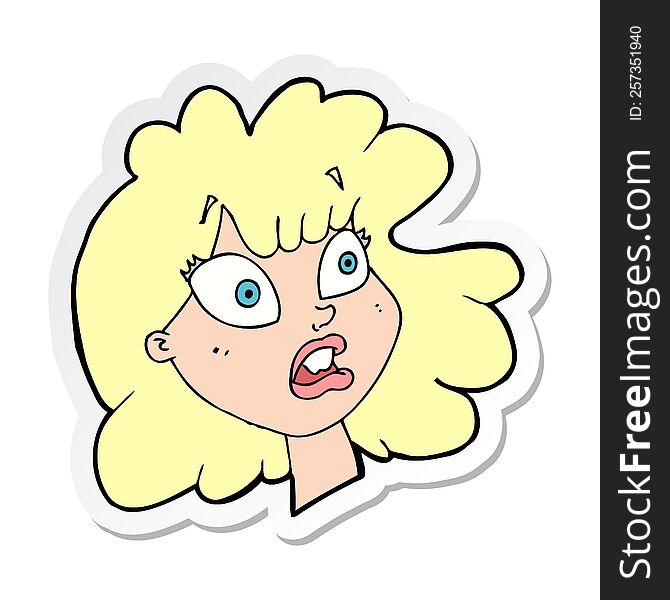 Sticker Of A Cartoon Shocked Female Face