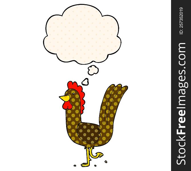 cartoon rooster with thought bubble in comic book style