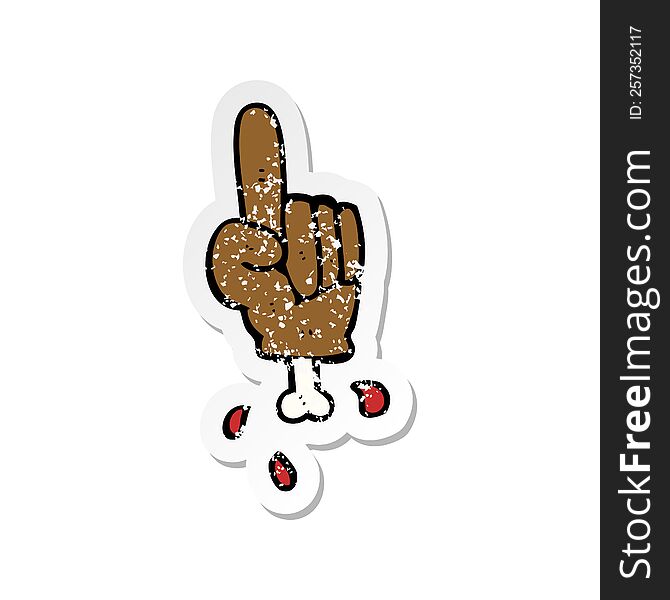 Retro Distressed Sticker Of A Cartoon Pointing Severed Hand