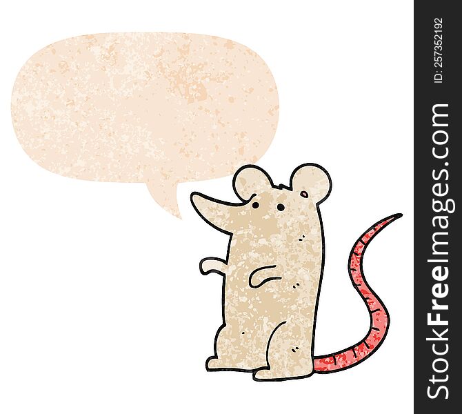 Cartoon Rat And Speech Bubble In Retro Textured Style