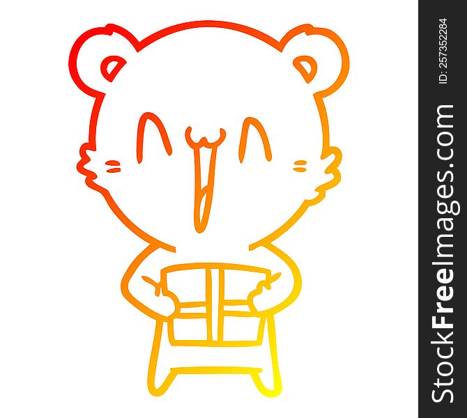 Warm Gradient Line Drawing Happy Bear With Gift Cartoon