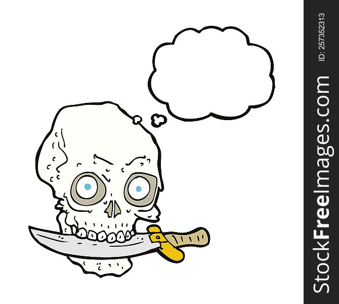 Cartoon Pirate Skull With Knife In Teeth With Thought Bubble